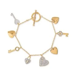 Wholesale ❤️ Giani Bernini Cubic Zirconia Heart & Key Charm Bracelet In Gold-Plated Sterling Silver, Created For Macy's Gold Over Silver 🤩