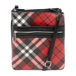 Budget ✨ Giani Bernini Triple-Zip Saffiano Plaid Dasher Crossbody, Created For Macy's Red Plaid/silver ⌛