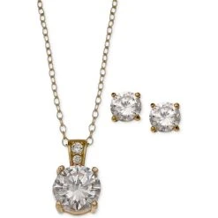 Discount ✔️ Giani Bernini 2-Pc. Set Cubic Zirconia Round Pendant Necklace And Stud Earring Set In 18k Gold-Plated Sterling Silver, 18k Rose Gold-Plated And Sterling Silver Created For Macy's 🔥