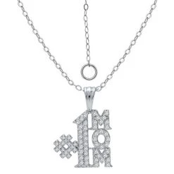 New 💯 Giani Bernini Cubic Zirconia Pavé #1 Mom Pendant Necklace In Sterling Silver, 16 + 2 Extender, Created For Macy's ✔️