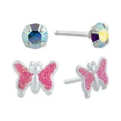 Promo โญ Giani Bernini 2-Pc. Set Crystal Solitaire & Glitter Butterfly Stud Earrings In Sterling Silver, Created For Macy's Multi ๐