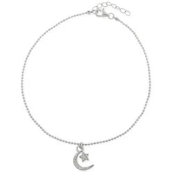 Wholesale ๐ Giani Bernini Cubic Zirconia Moon & Star Charm Ankle Bracelet In Sterling Silver, Created For Macy's ๐