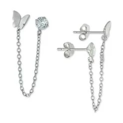 Coupon ⌛ Giani Bernini Cubic Zirconia Butterfly Chain Double Pierced Drop Earrings In Sterling Silver, Created For Macy's ⭐