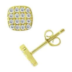 Cheap ✔️ Giani Bernini Cubic Zirconia Cushion Cluster Stud Earrings In 18k Gold-Plated Sterling Silver, Created For Macy's Gold Over Silver ❤️