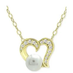 Best reviews of 😀 Giani Bernini Freshwater Pearl (5mm) & Cubic Zirconia Open Heart Pendant Necklace, 16 + 2 Extender, Created For Macy's Gold Over Silver ✔️