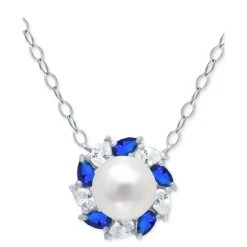 Flash Sale โค๏ธ Giani Bernini Freshwater Pearl (6mm), Lab-Created Blue Sapphire (1/6 Ct. T.w.), & Cubic Zirconia Halo Pendant Necklace In Sterling Silver, 16 + 2 Extender, Created For Macy's โ๏ธ