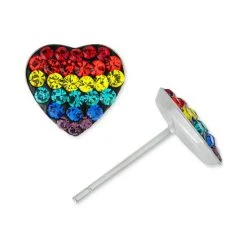 Flash Sale 👏 Giani Bernini Crystal Rainbow Heart Stud Earrings In Sterling Silver, Created For Macy's Multi ⌛