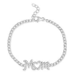 Outlet ❤️ Giani Bernini Cubic Zirconia MOM Curb Link Chain Bracelet In Sterling Silver, Created For Macy's ✔️