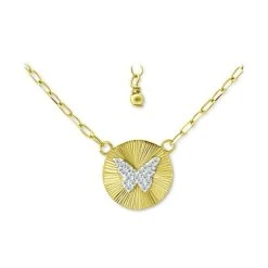 Discount ⌛ Giani Bernini Cubic Zirconia Butterfly Disc Pendant Necklace, 16 + 2 Extender, Created For Macy's Gold Over Silver ✔️