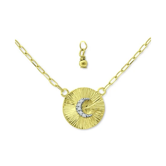 Hot Sale 💯 Giani Bernini Cubic Zirconia Moon Disc Pendant Necklace, 16 + 2 Extender, Created For Macy's Gold Over Silver 😍 1 Hot Sale 💯 Giani Bernini Cubic Zirconia Moon Disc Pendant Necklace, 16 + 2 Extender, Created For Macy's Gold Over Silver 😍