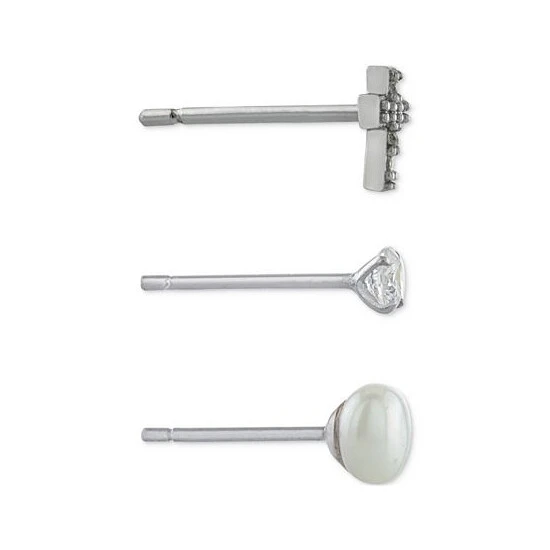 Hot Sale ๐ Giani Bernini 3-Pc. Cubic Zirconia & Cultured Freshwater Pearl (4mm) Stud Earrings In Sterling Silver, Created For Macy's ๐ 3 Hot Sale ๐ Giani Bernini 3-Pc. Cubic Zirconia & Cultured Freshwater Pearl (4mm) Stud Earrings In Sterling Silver, Created For Macy's ๐ - Image 3