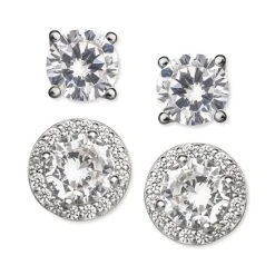 Hot Sale 😀 Giani Bernini 2-Pc. Set Cubic Zirconia Solitaire & Halo Stud Earrings In Sterling Silver, Created For Macy's ⌛