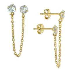 Best Pirce 💯 Giani Bernini Cubic Zirconia Double Pierced Chain Drop Earrings In Gold-Plated Sterling Silver, Created For Macy's Yellow 🔥