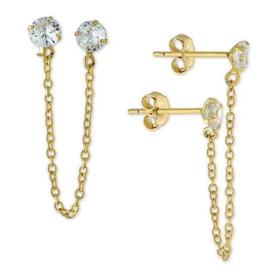 Best Pirce 💯 Giani Bernini Cubic Zirconia Double Pierced Chain Drop Earrings In Gold-Plated Sterling Silver, Created For Macy's Yellow 🔥 1 Best Pirce 💯 Giani Bernini Cubic Zirconia Double Pierced Chain Drop Earrings In Gold-Plated Sterling Silver, Created For Macy's Yellow 🔥