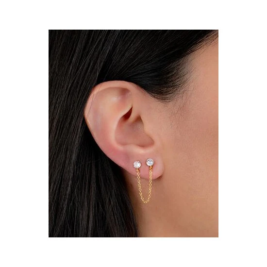 Best Pirce 💯 Giani Bernini Cubic Zirconia Double Pierced Chain Drop Earrings In Gold-Plated Sterling Silver, Created For Macy's Yellow 🔥 2 Best Pirce 💯 Giani Bernini Cubic Zirconia Double Pierced Chain Drop Earrings In Gold-Plated Sterling Silver, Created For Macy's Yellow 🔥 - Image 2