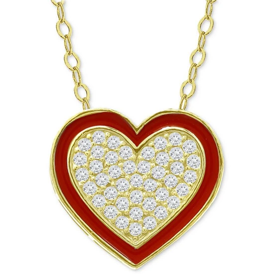 Wholesale ๐ Giani Bernini Cubic Zirconia & Red Enamel Heart Pendant Necklace, 16 + 2 Extender, Created For Macy's Gold Over Silver โจ 1 Wholesale ๐ Giani Bernini Cubic Zirconia & Red Enamel Heart Pendant Necklace, 16 + 2 Extender, Created For Macy's Gold Over Silver โจ