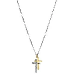 Flash Sale โญ Giani Bernini Cubic Zirconia Double Cross Pendant Necklace In Sterling Silver & Gold-Plate, 16 + 2 Extender, Created For Macy's โค๏ธ