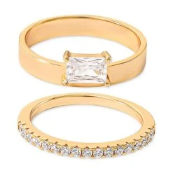 Cheap 😍 Giani Bernini 2-Pc. Set Cubic Zirconia Ring & Pavé Band In 18k Gold-Plated Sterling Silver, Created For Macy's Gold Over Sterling Silver 🎉