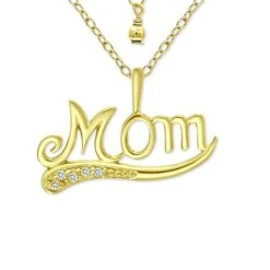 New 🧨 Giani Bernini Cubic Zirconia Accent Mom Pendant Necklace In 18k Gold-Plated Sterling Silver, 16 + 2 Extender, Created For Macy's Gold Over Silver 👏
