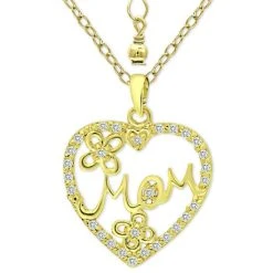 Best deal 👍 Giani Bernini Cubic Zirconia Mom Heart Pendant Necklace In 18k Gold-Plated Sterling Silver, 16 + 2 Extender, Created For Macy's Gold Over Silver 🎁