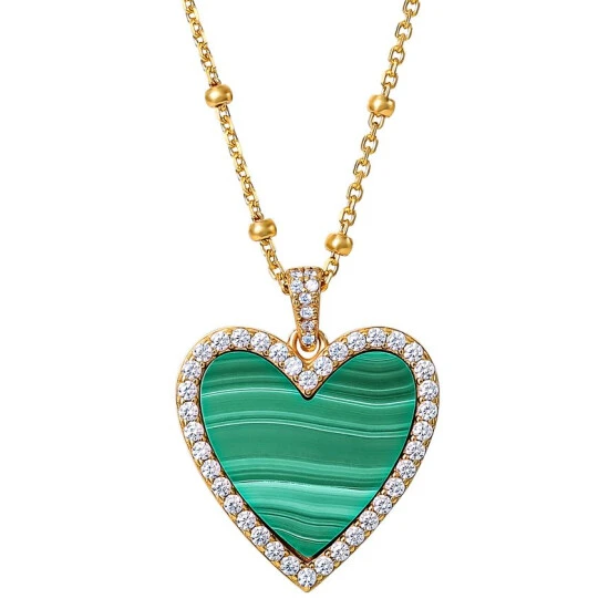 Budget 😀 Giani Bernini Malachite & Cubic Zirconia Heart Pendant Necklace In Gold-Plated Sterling Silver, 16 + 2 Extender, Created For Macy's 🔥 1 Budget 😀 Giani Bernini Malachite & Cubic Zirconia Heart Pendant Necklace In Gold-Plated Sterling Silver, 16 + 2 Extender, Created For Macy's 🔥