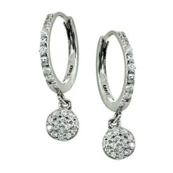 Promo 🛒 Giani Bernini Pavé Cubic Zirconia Disc Charm Drop Huggie Hoop Earring In Sterling Silver ✔️