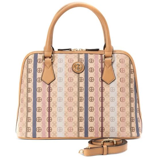Budget 🔔 Giani Bernini Signature Stripe Dome Faux Leather Satchel, Created For Macy's Taupe Multi 😍 1 Budget 🔔 Giani Bernini Signature Stripe Dome Faux Leather Satchel, Created For Macy's Taupe Multi 😍