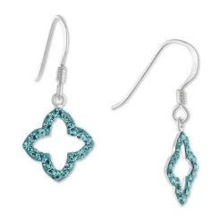 Coupon 😍 Giani Bernini Aqua Crystal Quatrefoil Drop Earrings In Sterling Silver, Created For Macy's ⌛