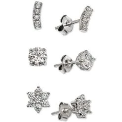 Best Pirce ๐งจ Giani Bernini Cubic Zirconia 3-Piece Stud Earring Set In Sterling Silver, Created For Macy's โ