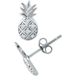 Coupon ✔️ Giani Bernini Cubic Zirconia Pineapple Stud Earrings In Sterling Silver, Created For Macy's ⭐