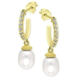 Top 10 👍 Giani Bernini Freshwater Pearl (8 X 6mm) & Cubic Zirconia Dangle Hoop Earrings, Created For Macy's Sterling Silver ⌛