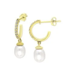 Top 10 👍 Giani Bernini Freshwater Pearl (8 X 6mm) & Cubic Zirconia Dangle Hoop Earrings, Created For Macy's Sterling Silver ⌛ -Giani Bernini Shop unnamed file 1796