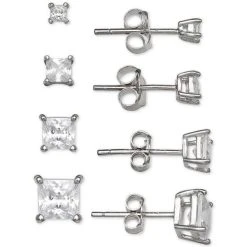 Deals 💯 Giani Bernini 4-Pc. Set Cubic Zirconia Princess Stud Earrings In Sterling Silver, Created For Macy's ❤️