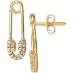 Discount 💯 Giani Bernini Cubic Zirconia Safety Pin Drop Earrings In 14k Gold Sterling Silver, Created For Macy's Gold Over Silver ⌛