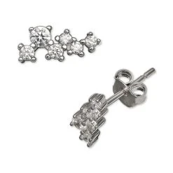 Promo 😉 Giani Bernini Cubic Zirconia Horizontal Cluster Stud Earrings In Sterling Silver, Created For Macy's ⌛