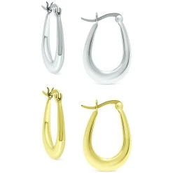 Budget ❤️ Giani Bernini 2-Pc. Set Polished Oval Hoop Earrings In Sterling Silver & 18k Gold-Plate, Created For Macy's Two-tone ⌛