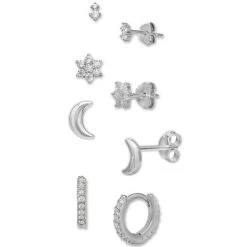 New ๐ Giani Bernini 4-Pc. Set Cubic Zirconia Stud & Hoop Earrings In Sterling Silver, Created For Macys ๐