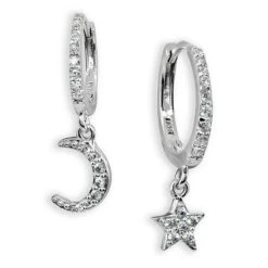 Promo 🔥 Giani Bernini Cubic Zirconia Moon & Star Charm Drop Huggie Hoop Earring In Sterling Silver Or 18k Gold Plated Sterling Silver 💯