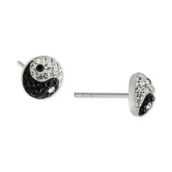 New ๐ Giani Bernini Crystal Yin Yang Stud Earrings In Sterling Silver, Created For Macy's ๐