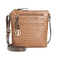 Best deal 🎉 Giani Bernini Embossed Faux Ostrich Crossbody, Created For Macy's Mocha/gold 🛒