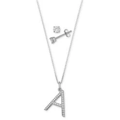 Flash Sale 🌟 Giani Bernini 2-Pc. Set Cubic Zirconia Initial Pendant Necklace & Solitaire Stud Earrings In Sterling Silver, Created For Macy's 🎁