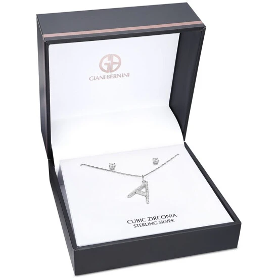 Flash Sale 🌟 Giani Bernini 2-Pc. Set Cubic Zirconia Initial Pendant Necklace & Solitaire Stud Earrings In Sterling Silver, Created For Macy's 🎁 2 Flash Sale 🌟 Giani Bernini 2-Pc. Set Cubic Zirconia Initial Pendant Necklace & Solitaire Stud Earrings In Sterling Silver, Created For Macy's 🎁 - Image 2