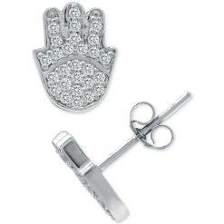Hot Sale 👏 Giani Bernini Cubic Zirconia Hamsa Hand Stud Earrings In Sterling Silver, Created For Macy's 💯