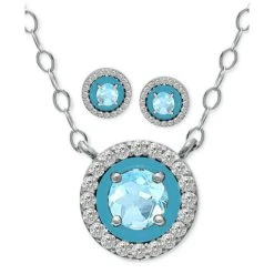 Outlet 🎉 Giani Bernini 2-Pc. Set Blue Topaz, Cubic Zirconia & Enamel Pendant Necklace & Matching Stud Earrings (Also In Amethyst, Lab-Created Ruby, & Lab-Created Opal), Created For Macy's Blue Topaz/ Turquoise ✨