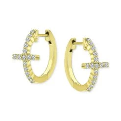 Cheapest ๐ Giani Bernini Cubic Zirconia Cross Small Hoop Earrings, 0.625, Created For Macy's Gold Over Silver โจ
