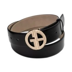 Discount ⌛ Giani Bernini 💯 Women's Imitation Pearl Embellished Logo Belt Black ⌛