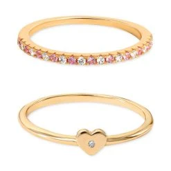 Wholesale ✔️ Giani Bernini 2-Pc. Set Pink & White Cubic Zirconia Heart Stack Rings In Gold-Plated Sterling Silver, Created For Macy's 🛒