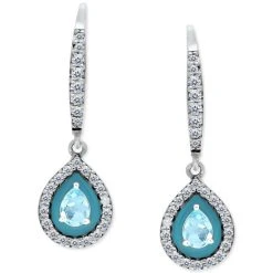 Best Sale 🎉 Giani Bernini Blue Topaz (1/3 Ct. T.w.), Cubic Zirconia, & Enamel Pear Dangle Hoop Earrings In Sterling Silver (Also In Lab-Created Opal & Amethyst), Created For Macy's Opal/blue ✨