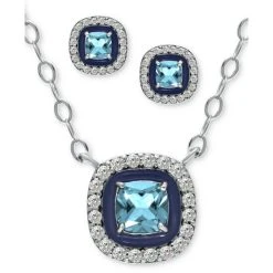 Best Pirce โ Giani Bernini 2-Pc. Set Blue Topaz (1/2 Ct. T.w.), Cubic Zirconia & Enamel Pendant Necklace & Matching Stud Earrings (Also In Lab-Created Opal, Green Quartz, & Amethyst), Created For Macy's Opal/blue ๐