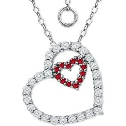 Flash Sale โ๏ธ Giani Bernini Lab-Created Ruby & Cubic Zirconia Heart-in-Heart Pendant Necklace In Sterling Silver, 16 + 2 Extender, Created For Macy's Red โจ